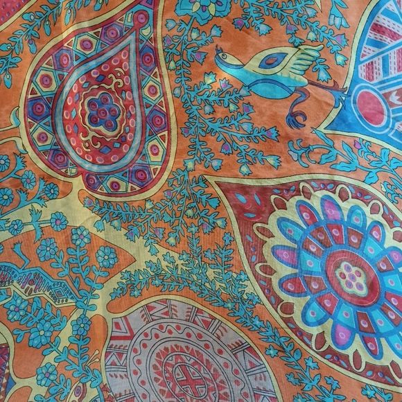 Gossamer silk blend scarf in orange yellow and green motif - Picture 11 of 13